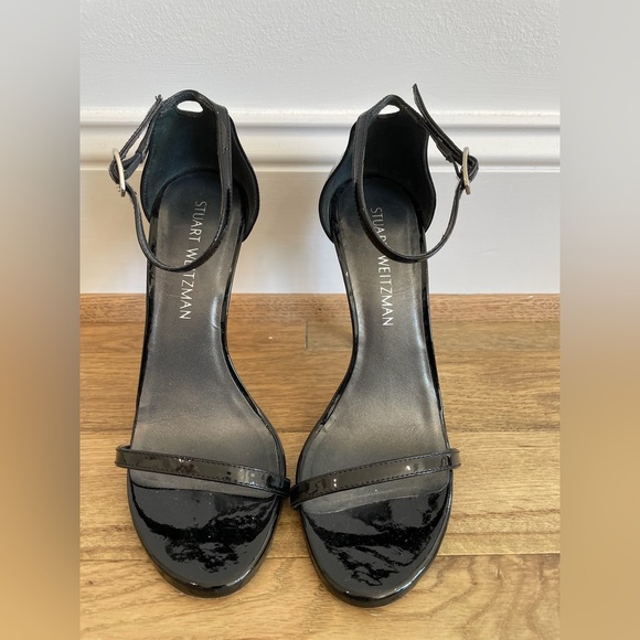Stuart Weitzman Black Patent “Nudistsong” Heels, Size 37.5 - Picture 1 of 11
